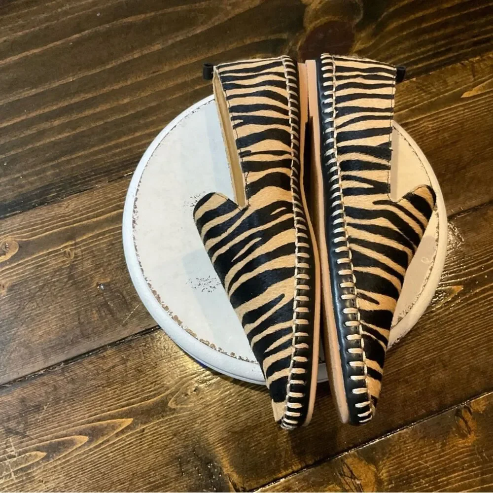 Talbots 8M Zebra Print Hair-On Leather Loafers Slip On Flats Animal